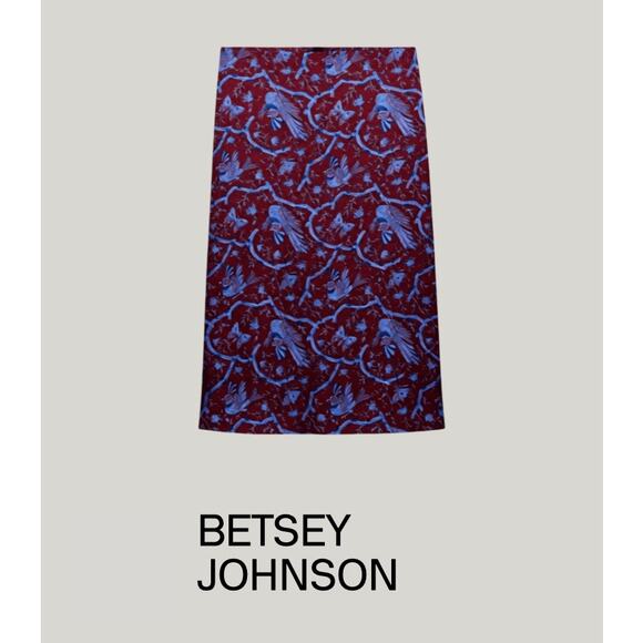 Vintage Betsey Johnson Silk Midi Skirt Butterflies 90s M Y2K 00s Whimsical Birds - Picture 1 of 13